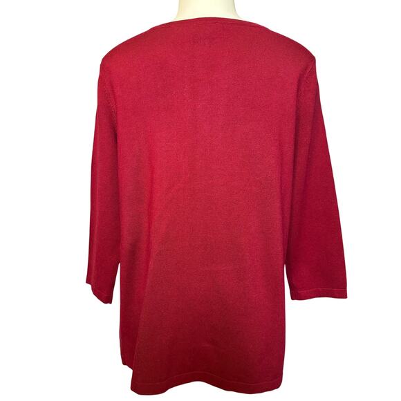 Chico's Red Round Neck Embellished Stretch Tight Knit Pullover Top Size 1 US 8 - Picture 2 of 9
